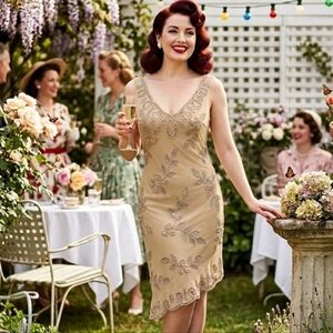 Vintage Sue Wong 100% Silk Floral Embroidered Dress Size 2